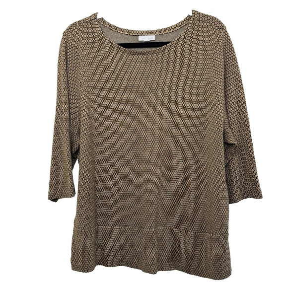J Jill Tunic XL Camel & Black Geometric 3/4 Sleeve Workwear Capsule Wardrobe - Picture 2 of 15